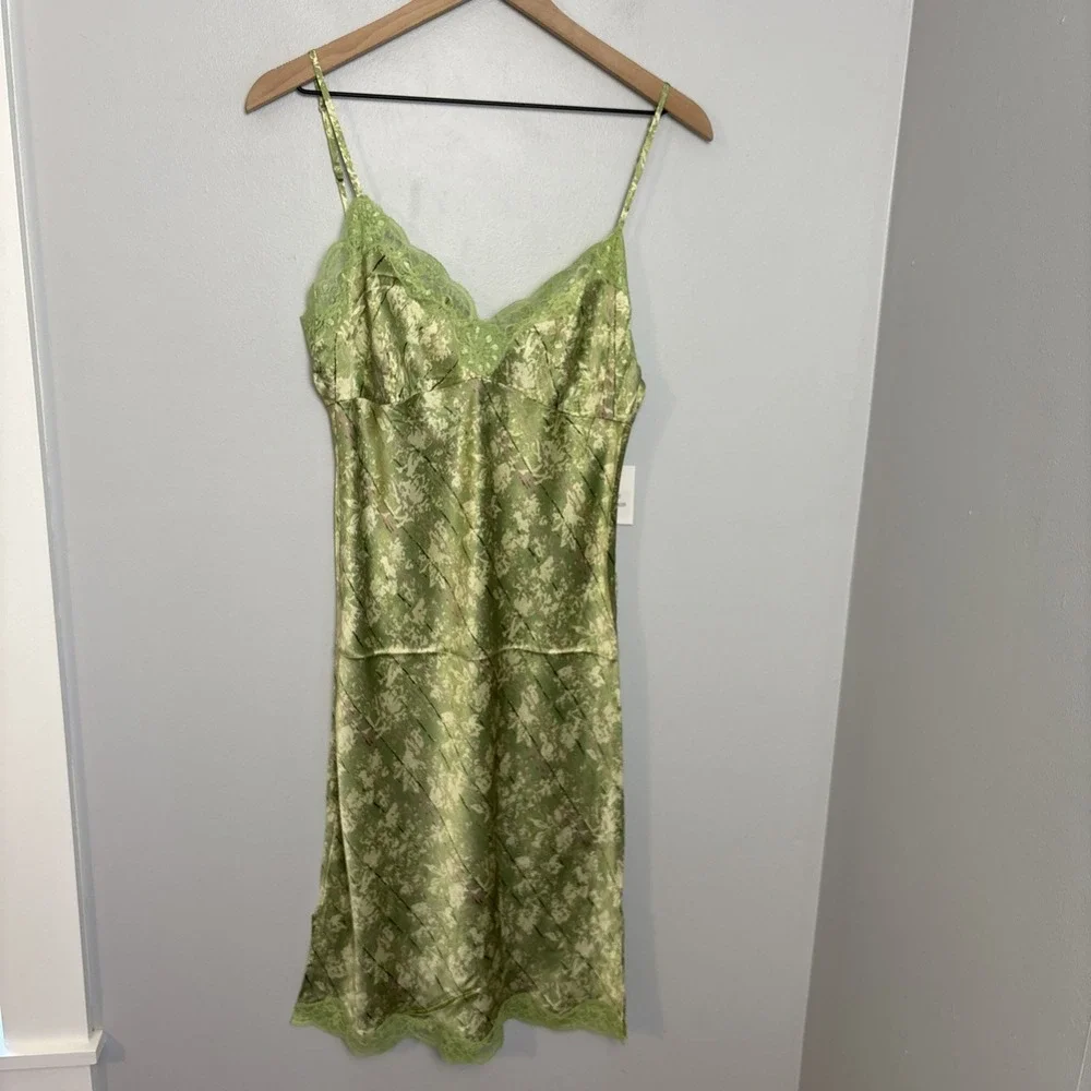Gold Hawk Midi Silk Slip Dress‎ Women's Medium Tarragon NEW